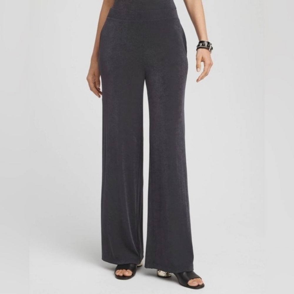 Chico's Travelers Knit Gray Wide Leg No Iron Pants Womens Size 3 Extra Large NWT